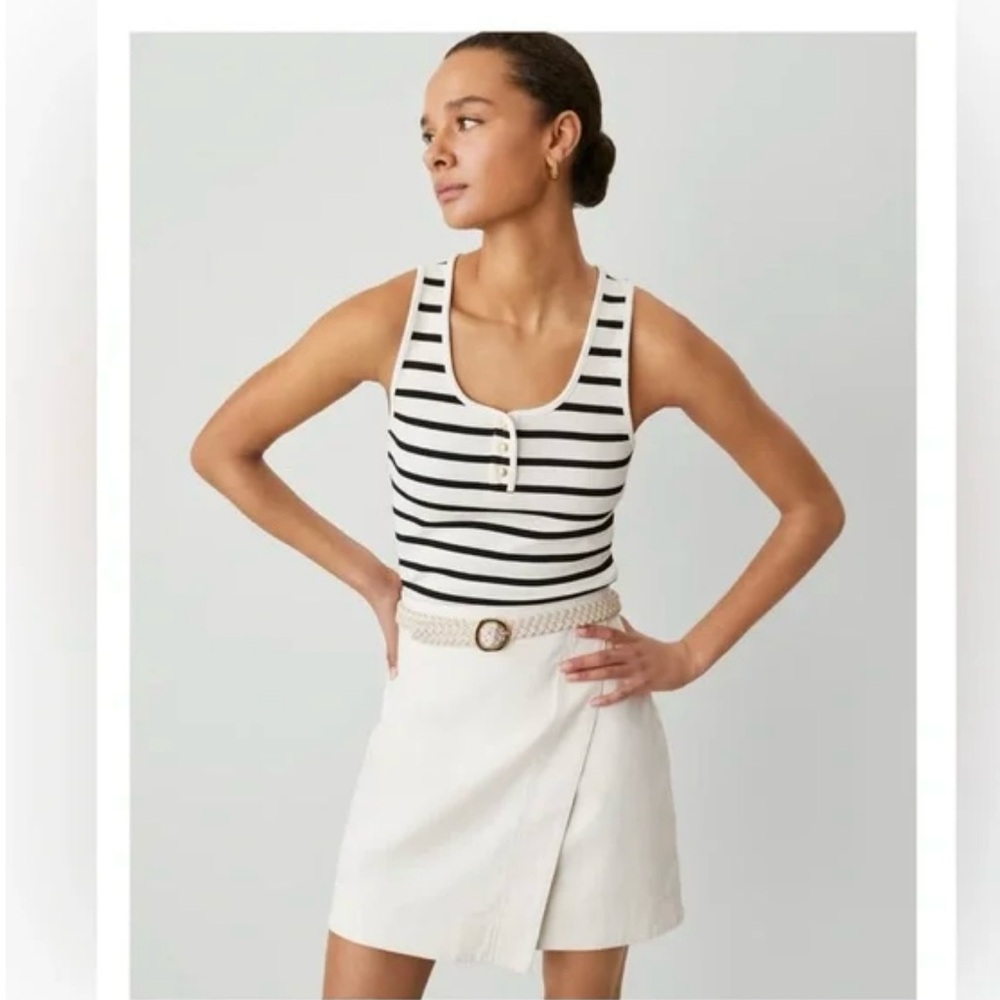 Ann Taylor Cream and Black Striped Tank Top